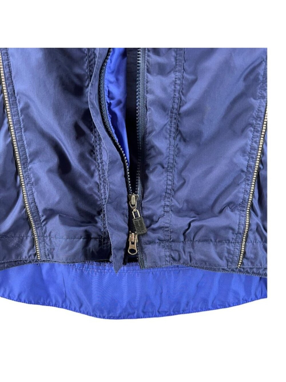 Vintage Womens XL Windbreaker Jacket Hi Lo Blue Multi Hide a Hood Moving Comfort - Picture 8 of 10